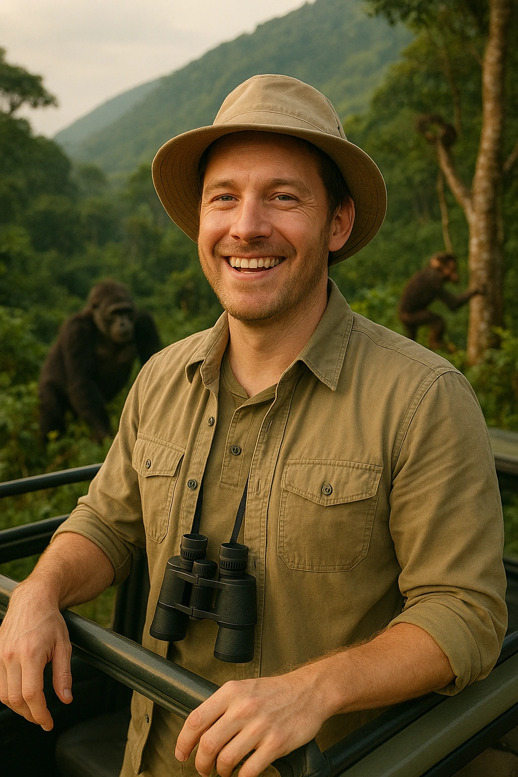 Adventurous traveler on an East African safari