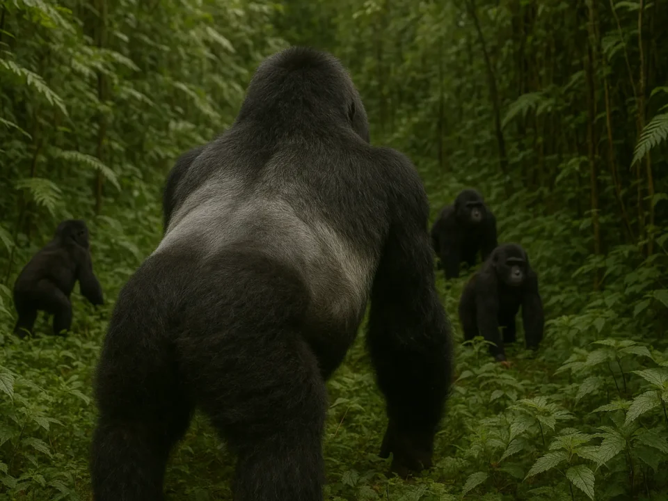 Silverback gorilla, illustrating the significant silverback gorilla weight and large build of the male primate